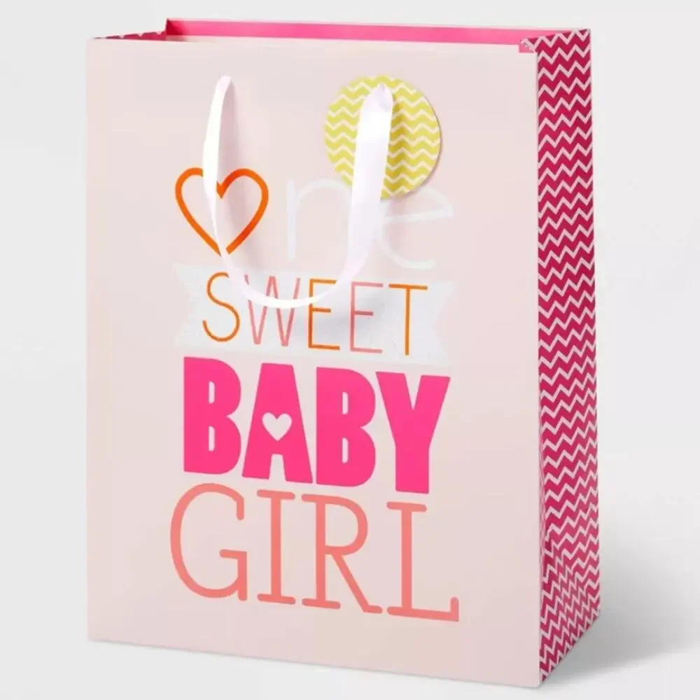 Spritz Medium Pink Gift Bags One Sweet Baby Girl 3P NEW